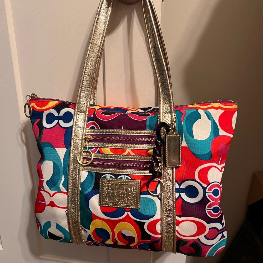Coach Poppy Multicolor Signature Pop Tote with Gold Accents - Picture 8 of 8